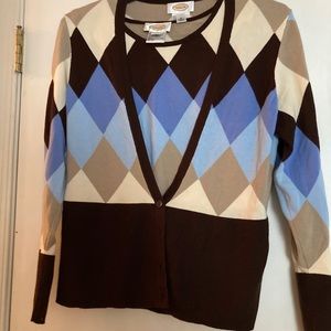 Talbots two-piece cardigan set-argyle-sz M